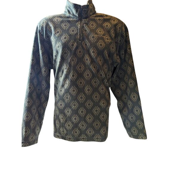 Eddie Bauer Men's Large Fleece Pullover Jacket Aztec Diamond Pattern Green - Picture 9 of 16